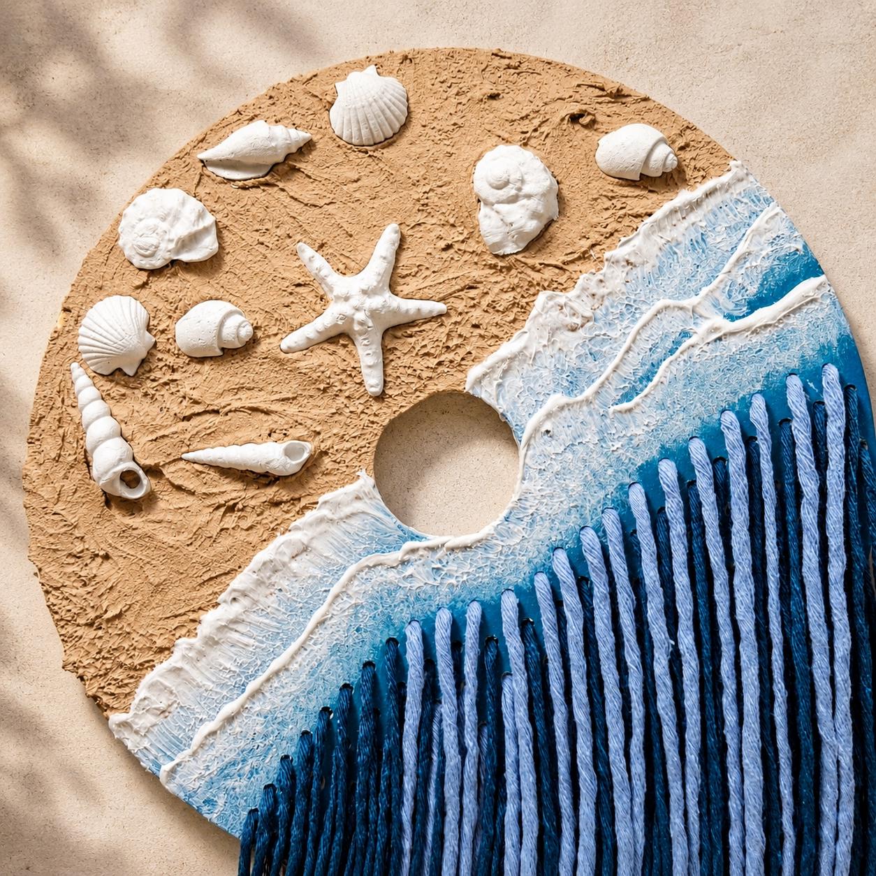 Calm Tide – Handmade Coastal Wall Hanging in Clay, Wood & Cotton
