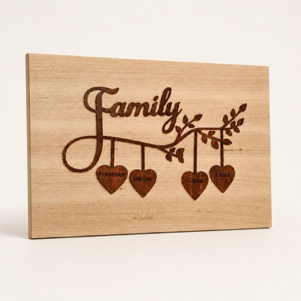 Personalised Family Sign – Handmade Wooden Wall Decor with Custom Names & Hearts