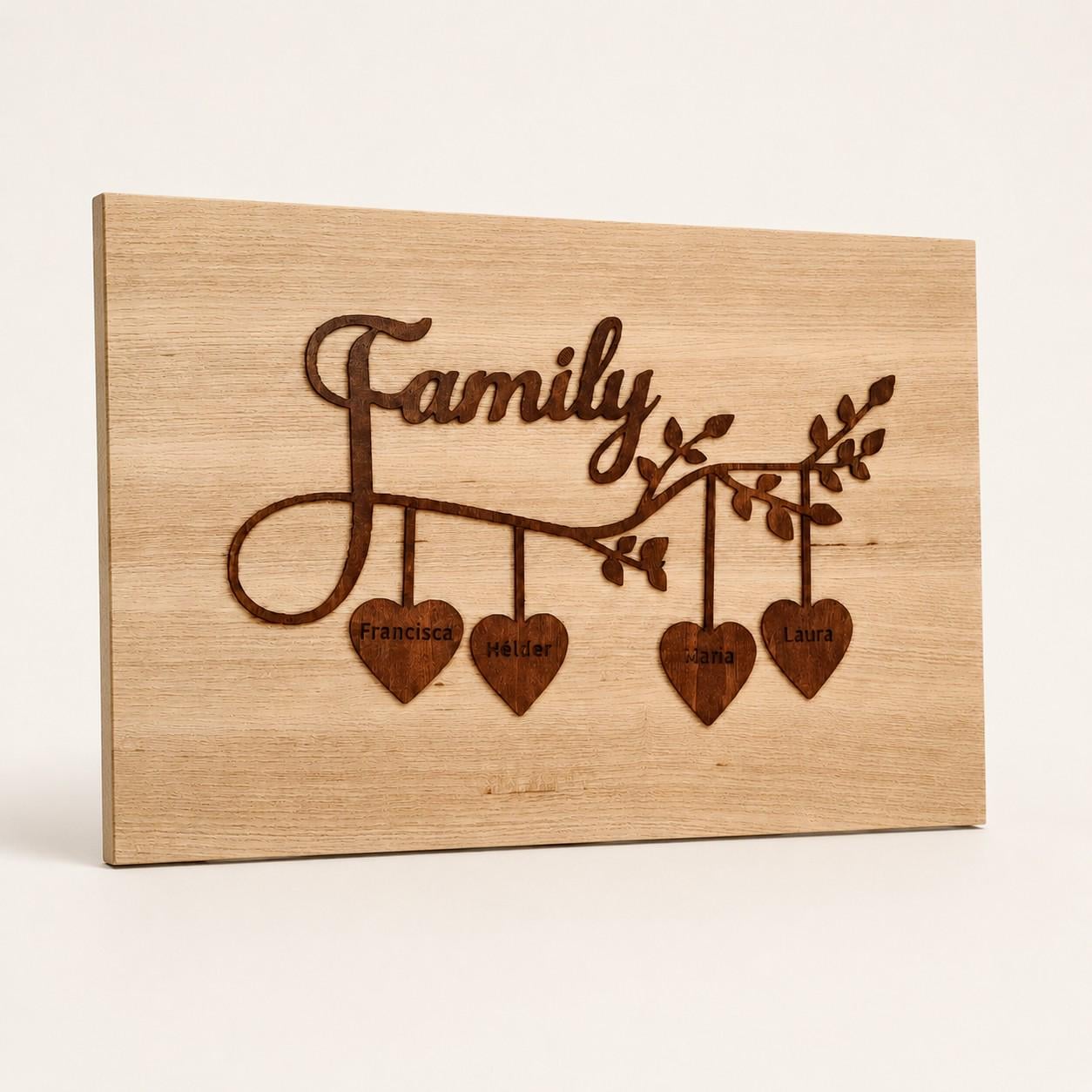 Personalised Family Sign – Handmade Wooden Wall Decor with Custom Names & Hearts