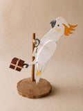 Cockatoo Sculpture – Handmade Wooden Tropical Bird Figurine with Parcel Detail