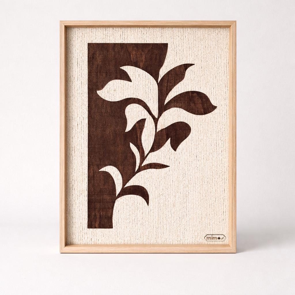 Folhagem in Stille – Handgemachte, minimalistische Blatt-Wandkunst aus dunklem Holz & Baumwollseil