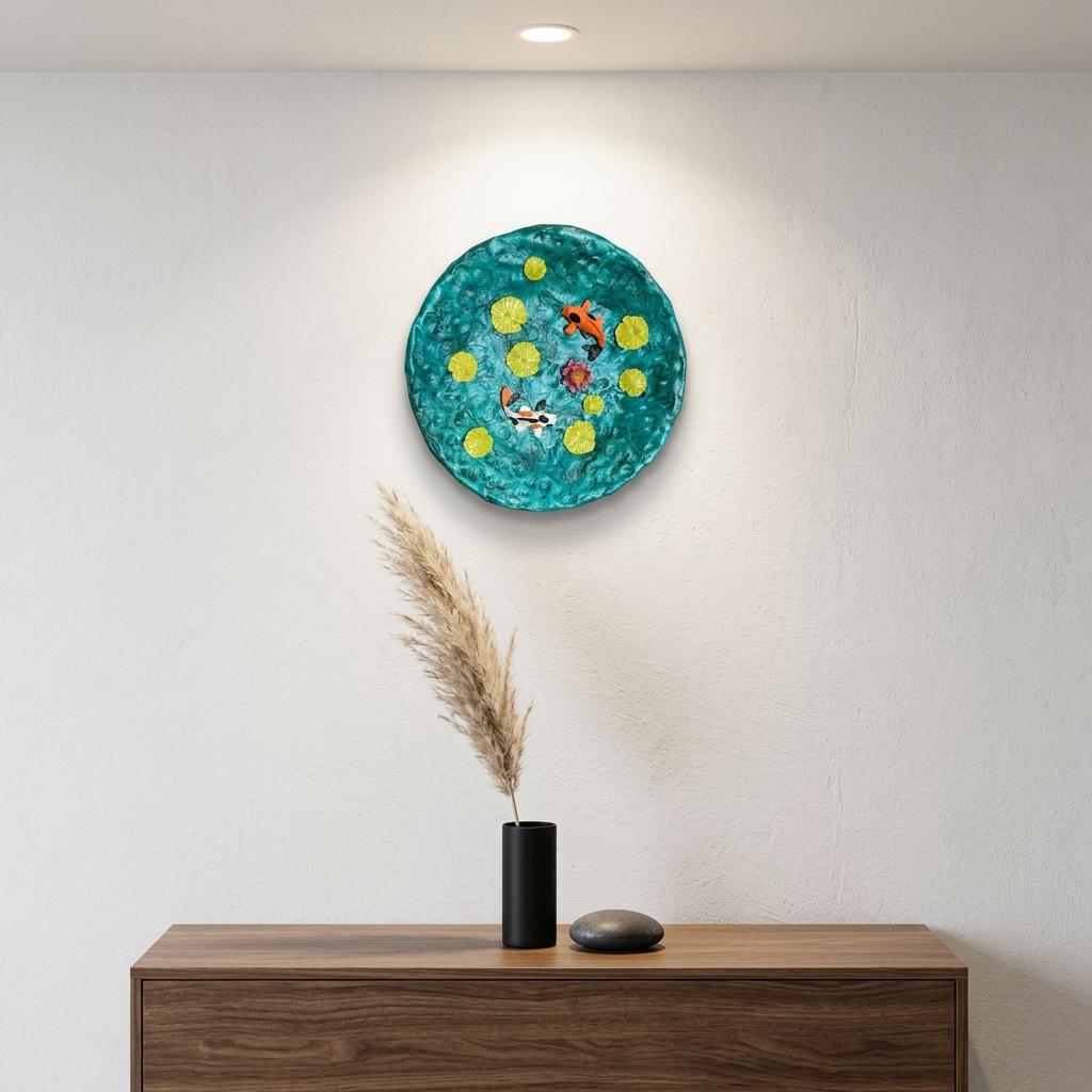 Koi Pond Decorative Plate – Handmade Air Dry Clay | 24cm | Wall Art & Table Centrepiece