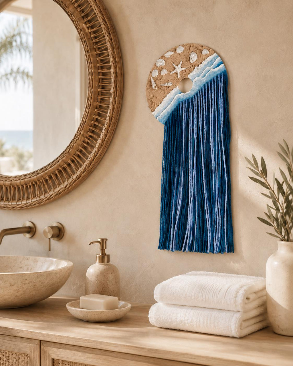 Calm Tide – Handmade Coastal Wall Hanging in Clay, Wood & Cotton