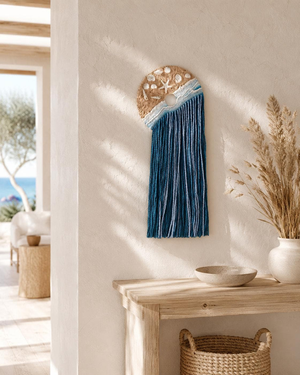 Calm Tide – Handmade Coastal Wall Hanging in Clay, Wood & Cotton
