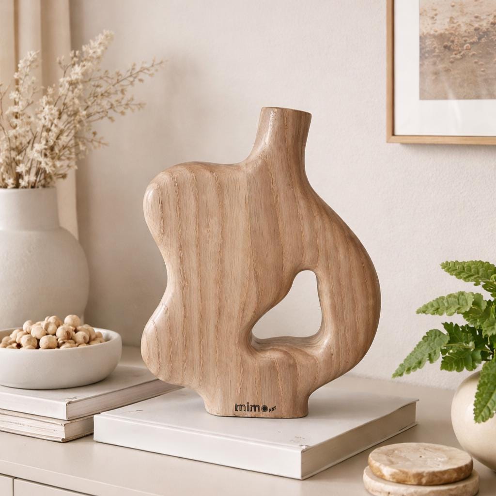 Abstract Wooden Vase – Hand-Carved Organic Wood Sculpture with Negative Space