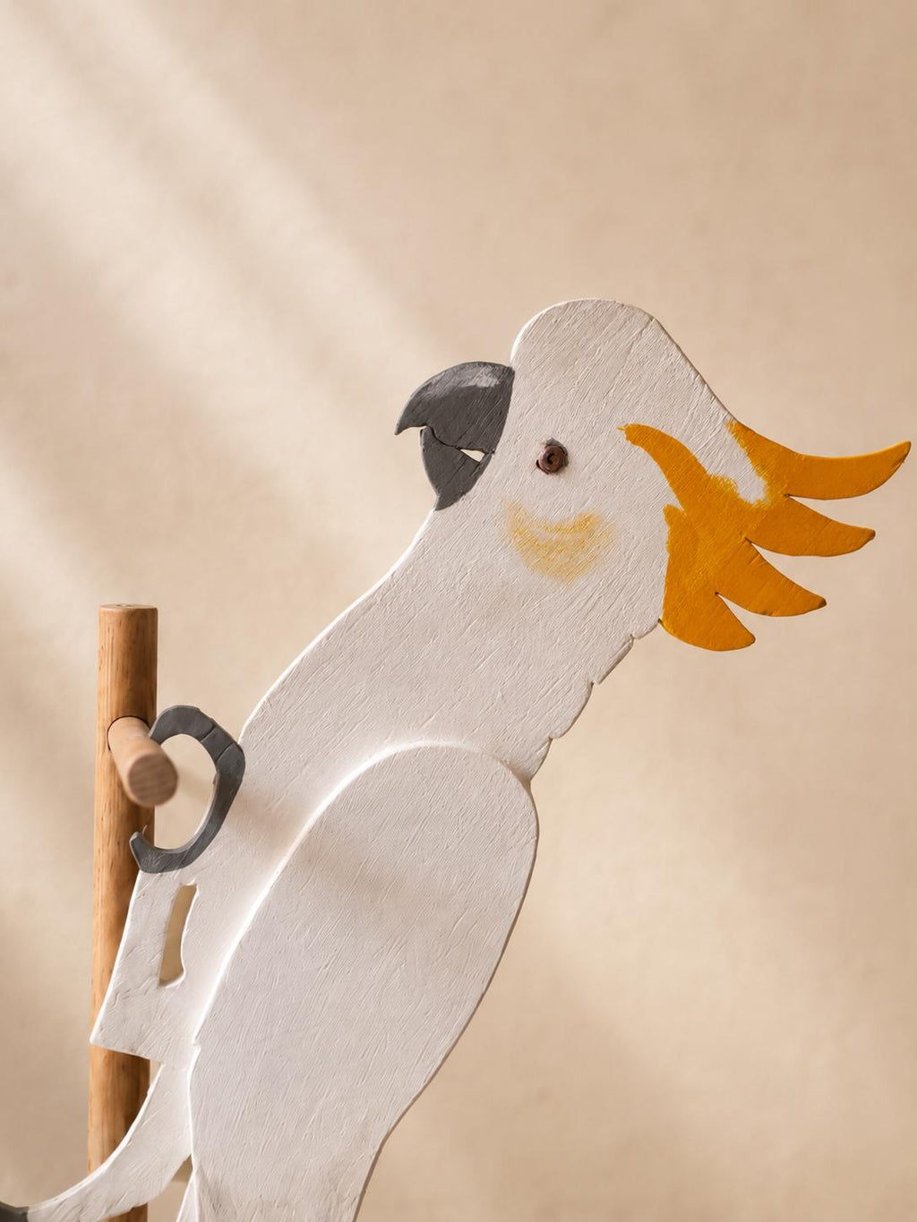 Cockatoo Sculpture – Handmade Wooden Tropical Bird Figurine with Parcel Detail