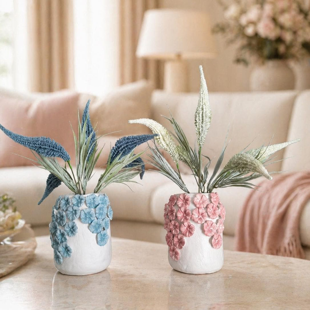 Hydrangea Vase – Handmade Air Dry Clay Sculpture with Sculpted Floral Detail