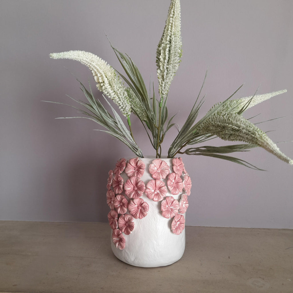 Hydrangea Vase – Handmade Air Dry Clay Sculpture with Sculpted Floral Detail