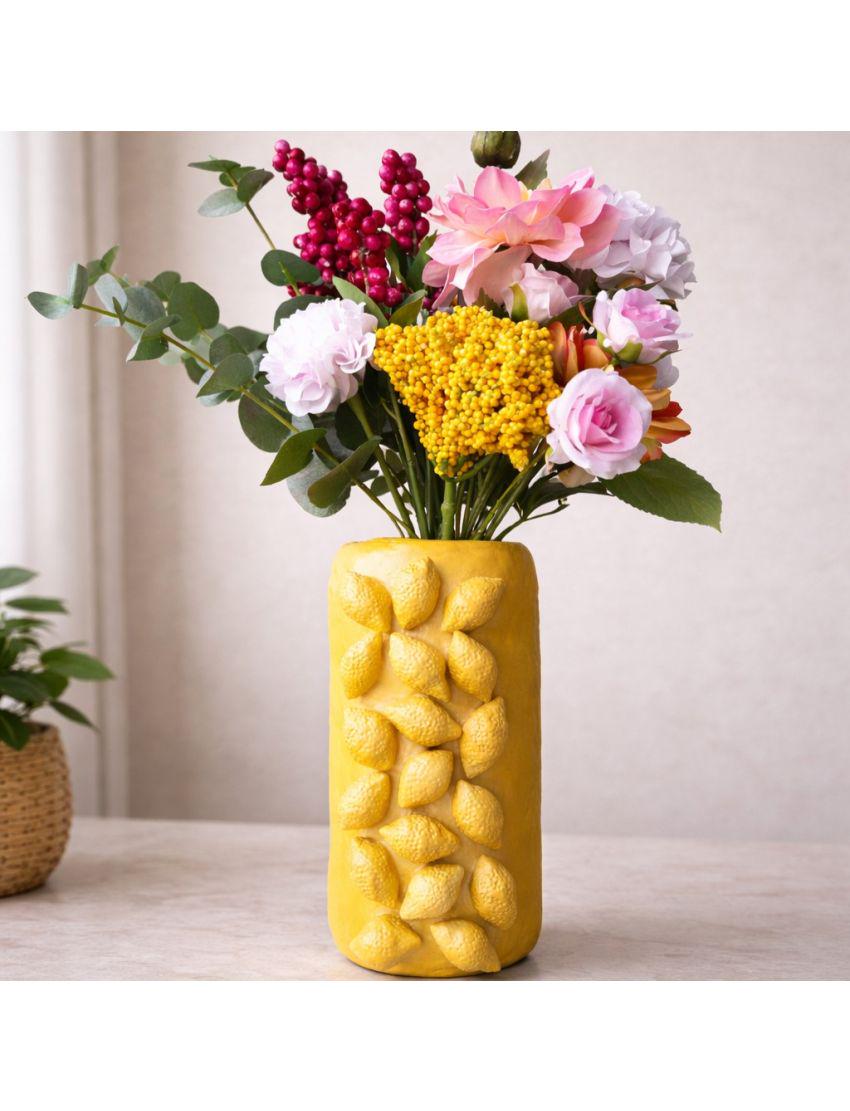 Lemon Vase – Handmade Air Dry Clay Sculpture with Sculpted Citrus Detail