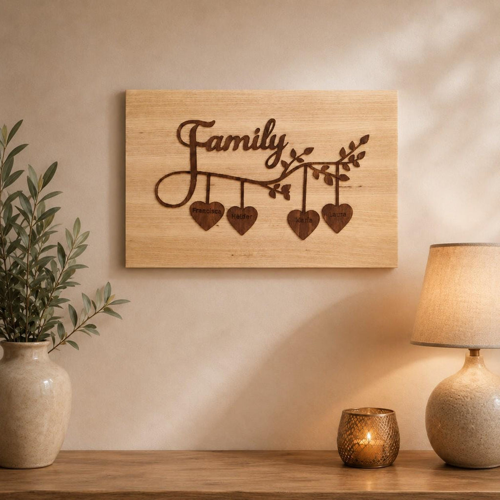 Personalised Family Sign – Handmade Wooden Wall Decor with Custom Names & Hearts
