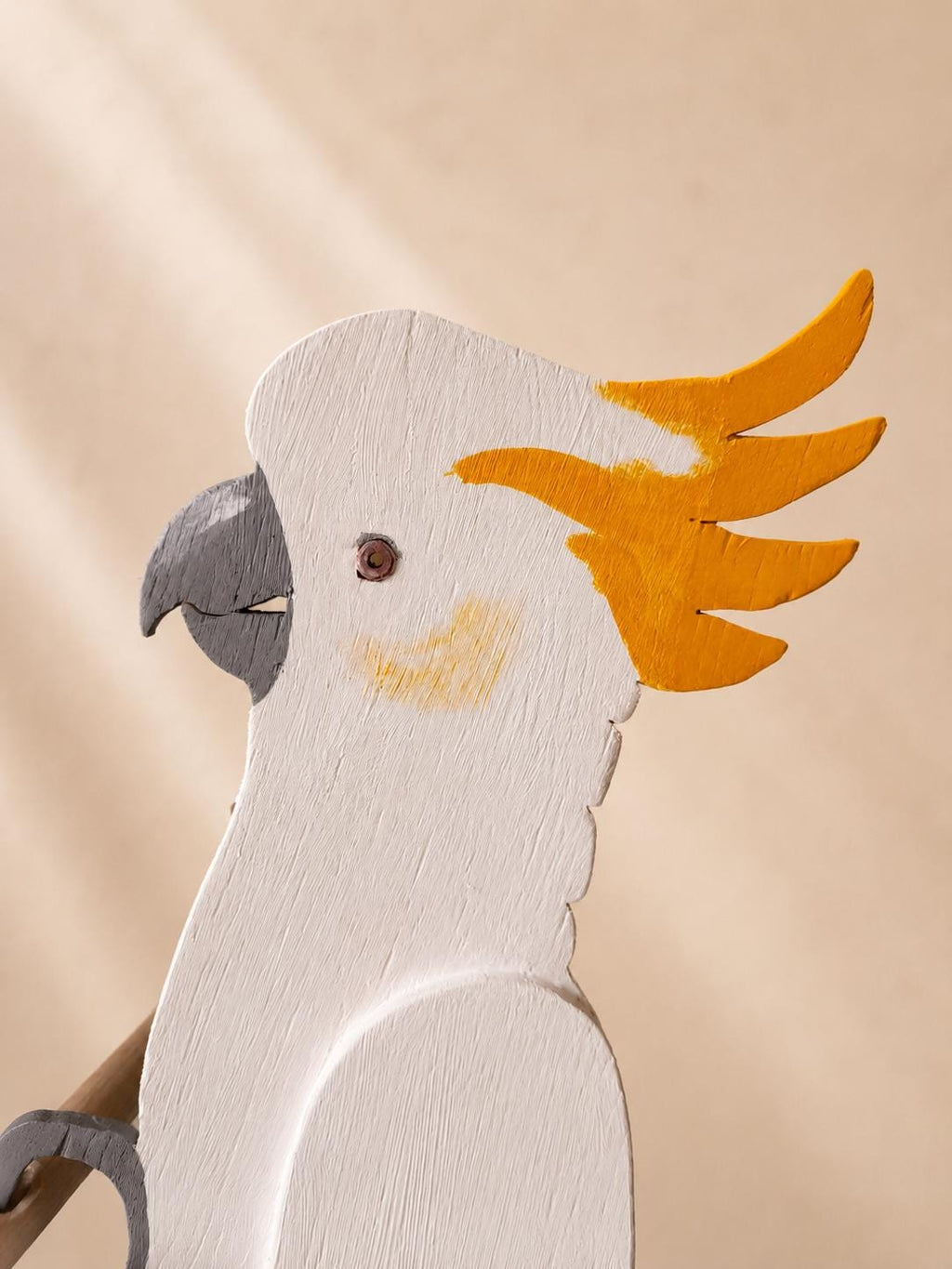 Cockatoo Sculpture – Handmade Wooden Tropical Bird Figurine with Parcel Detail
