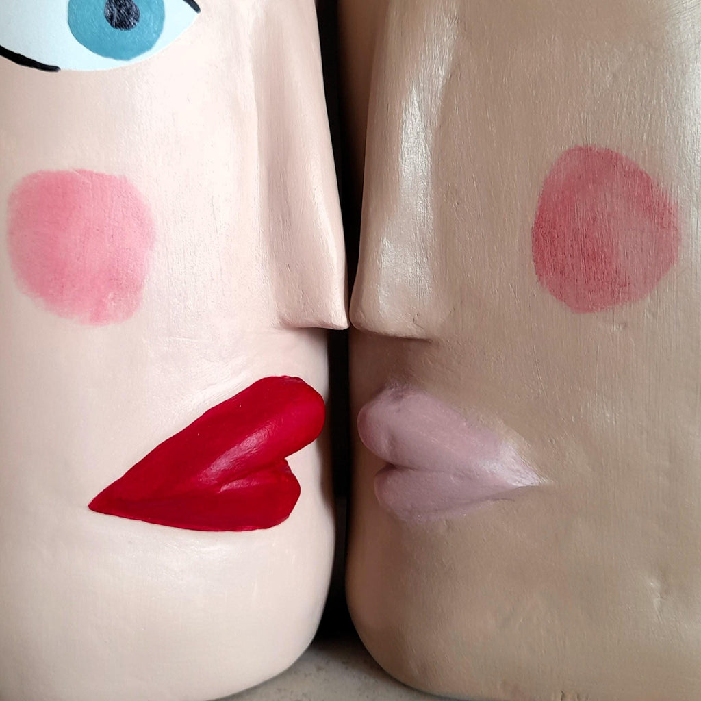 Couple Face Vase Set – Handmade Air Dry Clay His & Hers Sculptural Vases