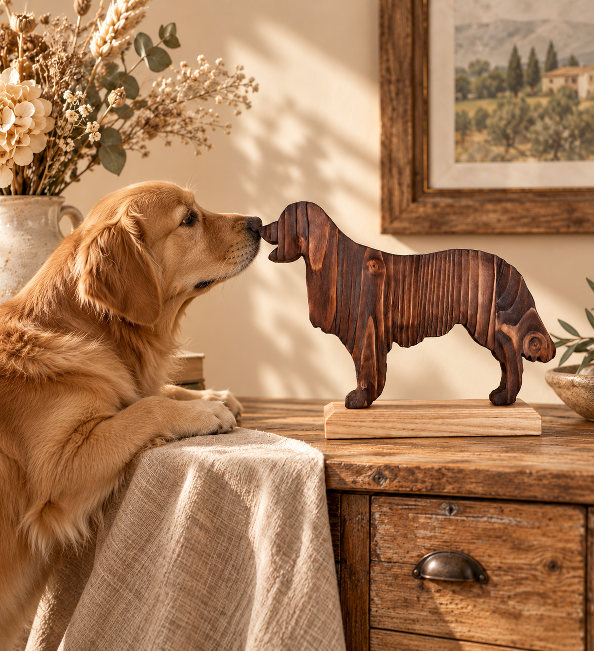 Wooden Dog Sculpture, Handmade Dog Lover Decor