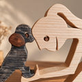 Girl and Poodle Companions, Handmade Wooden Sculpture