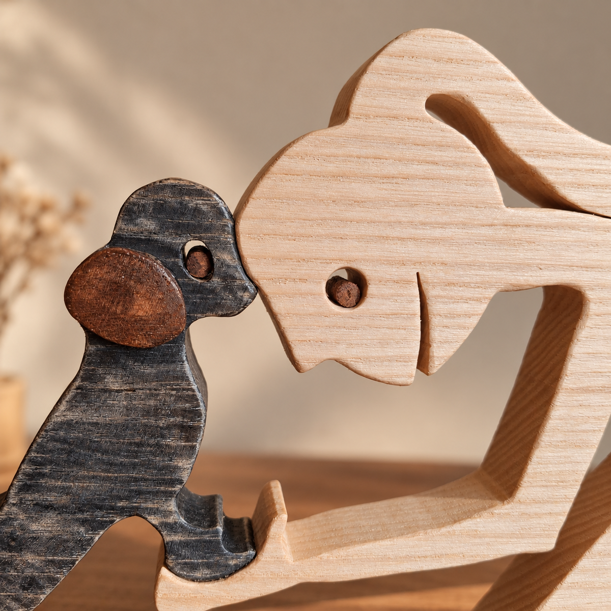 Girl and Poodle Companions, Handmade Wooden Sculpture