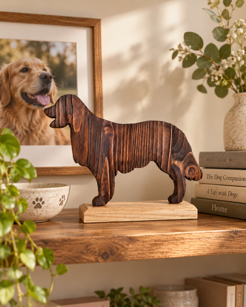 Sculpture de chien en bois, décoration faite main pour amoureux des chiens