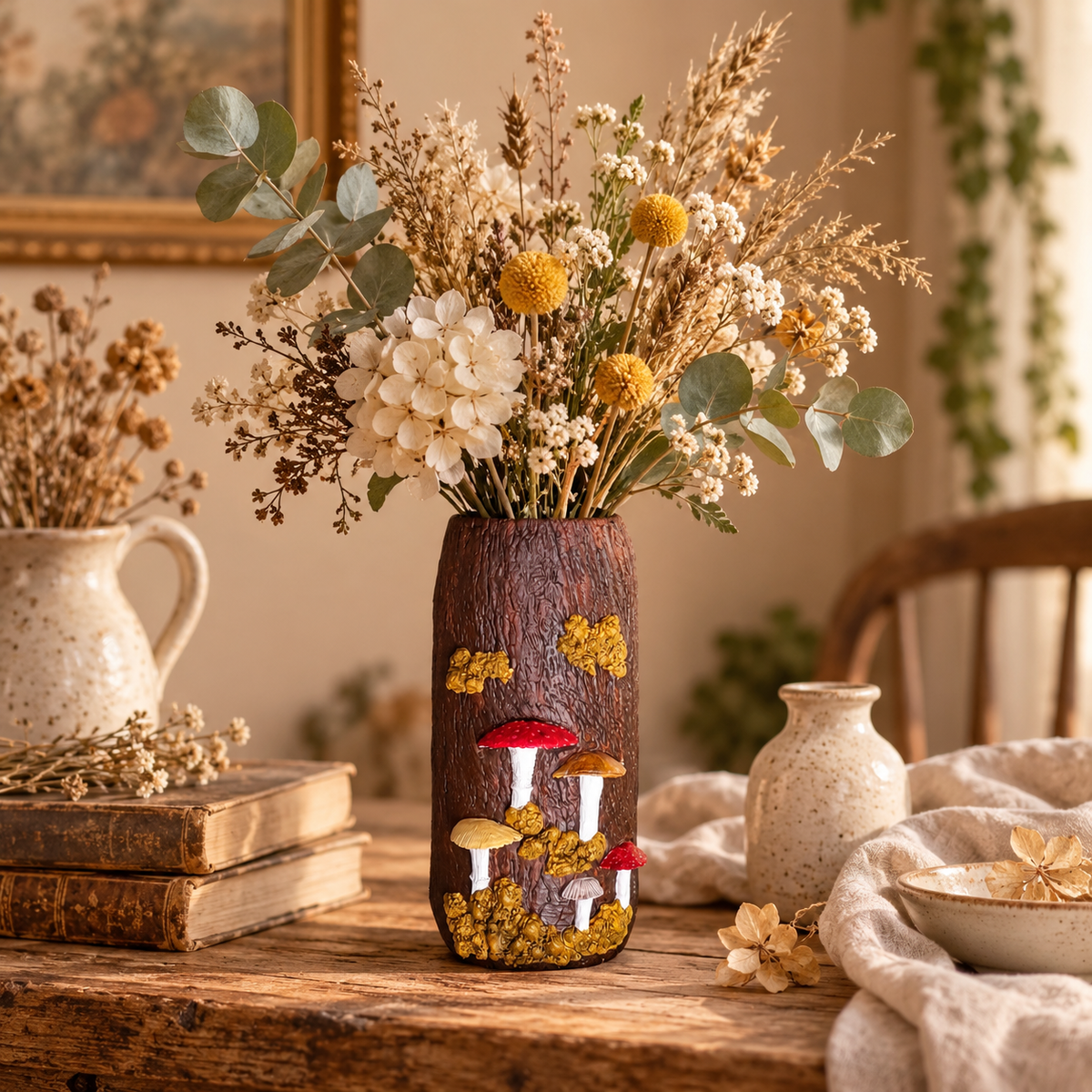 Mushroom Vase, Handmade Clay Decor