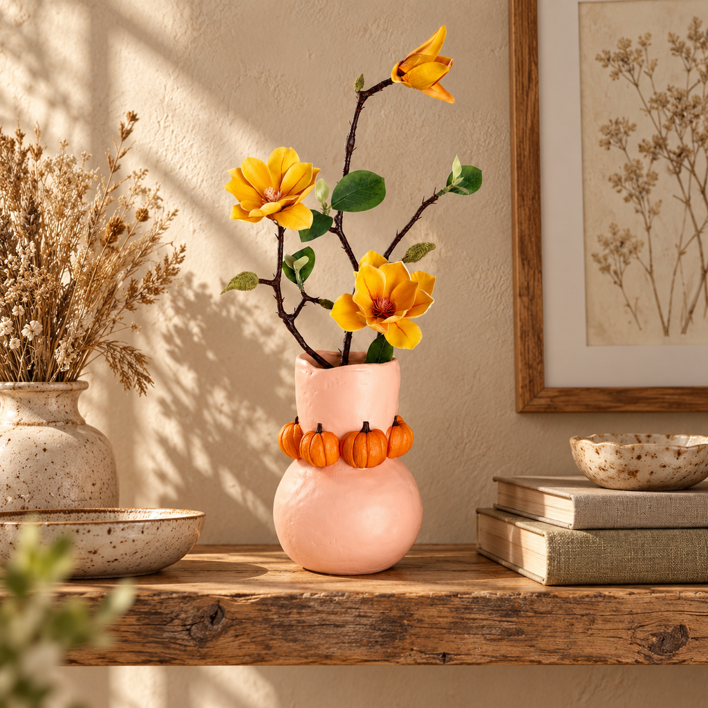 Pumpkin Vase, Handmade Clay Decor