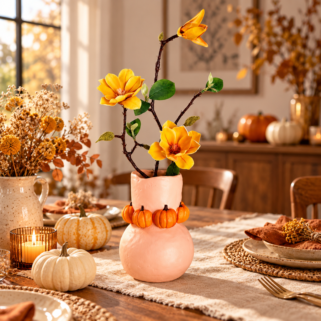 Pumpkin Vase, Handmade Clay Decor
