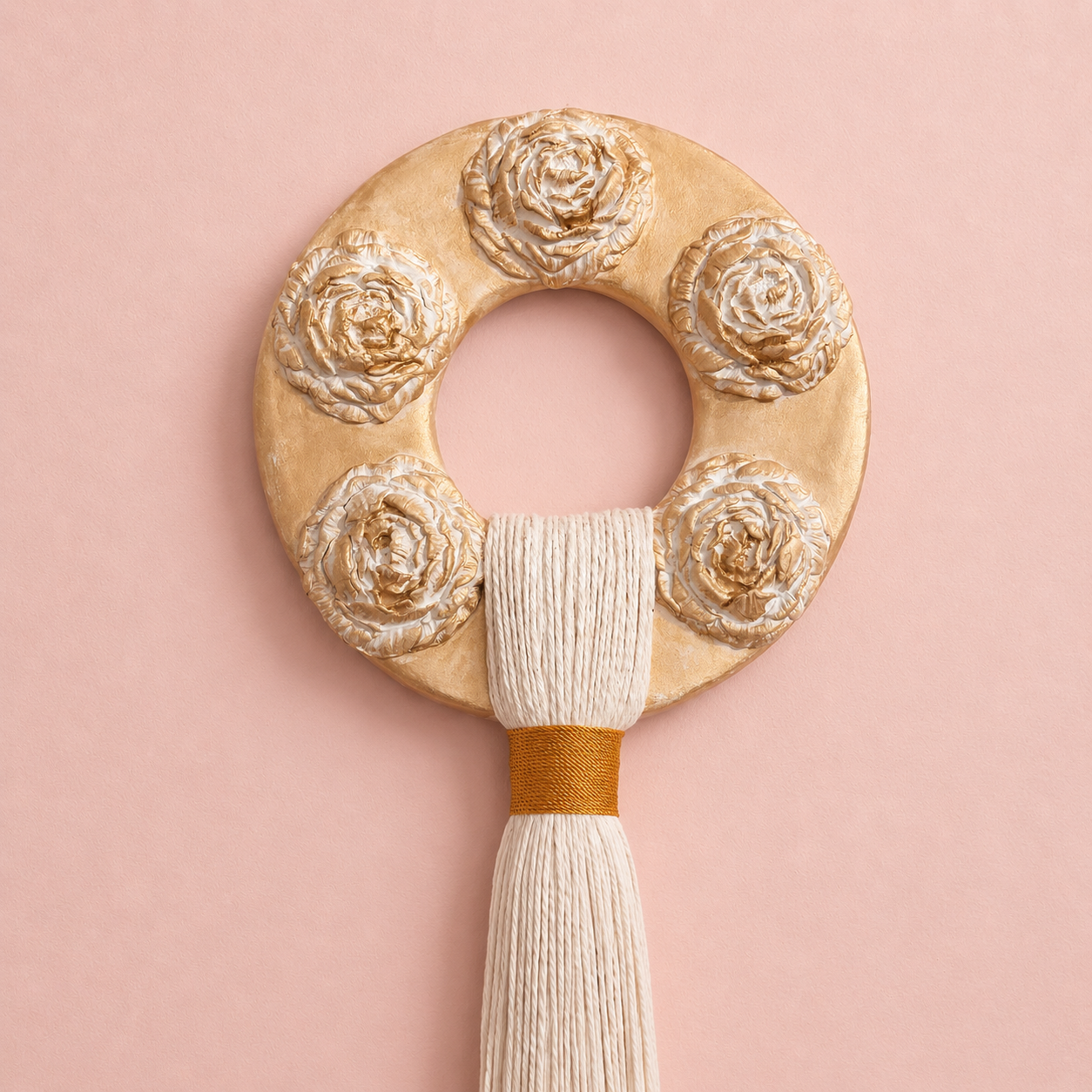 Boho Wall Hanging Handmade Air Dry Clay and Cotton, Choose One or Full Set – One of a Kind Neutral Fiber Wall Art