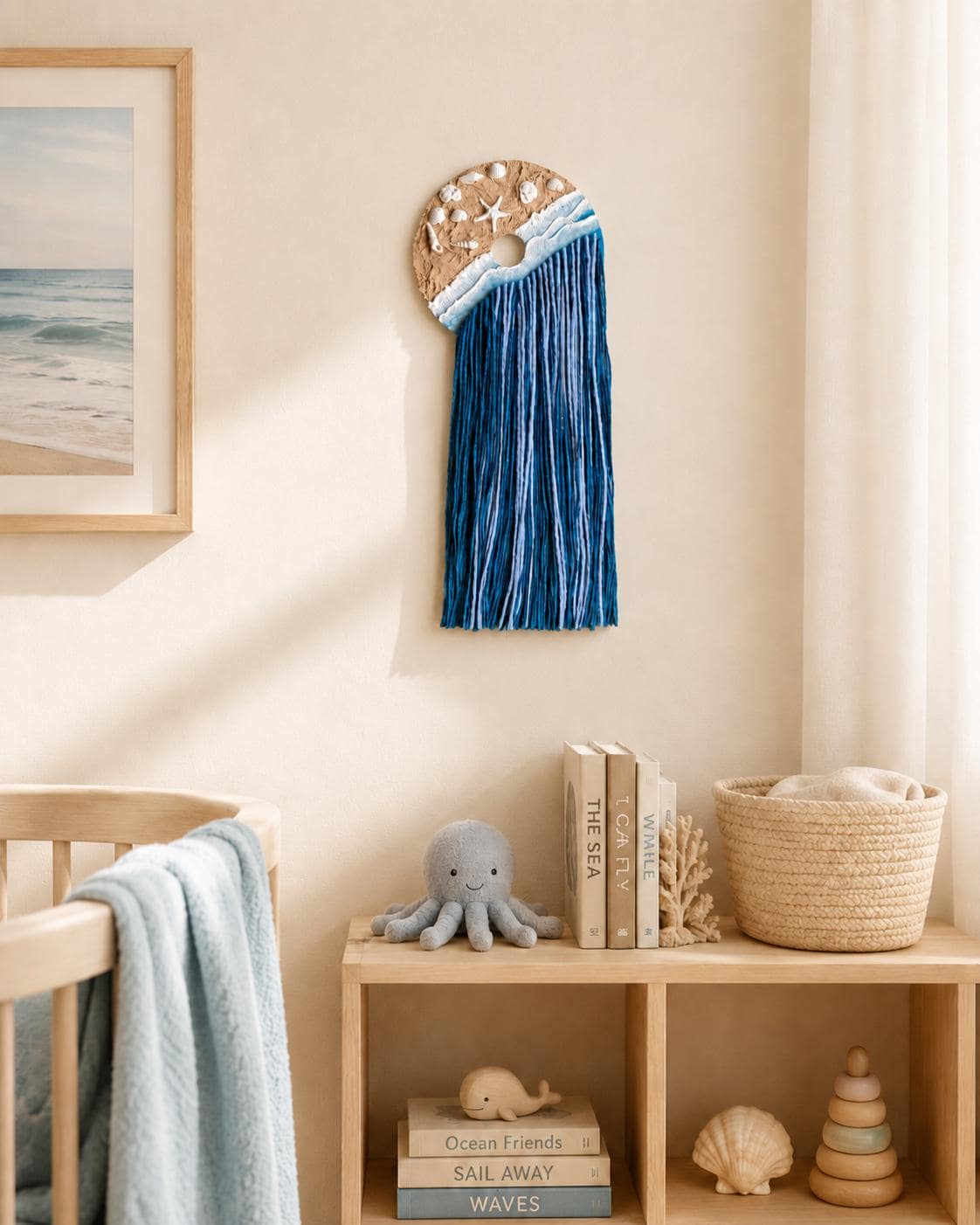 Calm Tide – Handmade Coastal Wall Hanging in Clay, Wood & Cotton