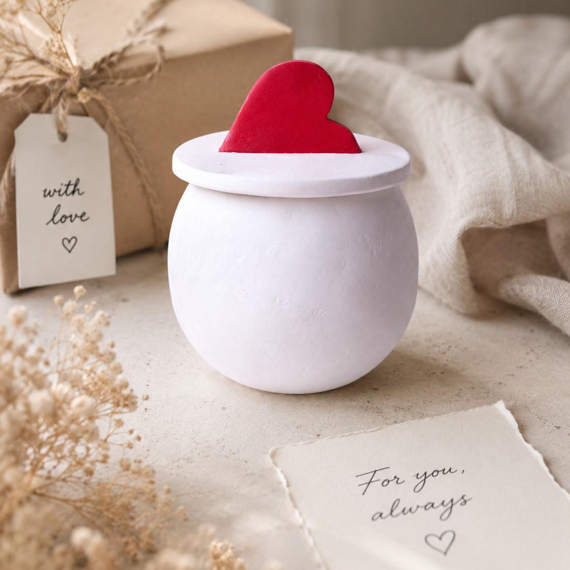 Stored Love – Handgemachte Herz-Schmuckschatulle aus lufthärtendem Ton & Glas