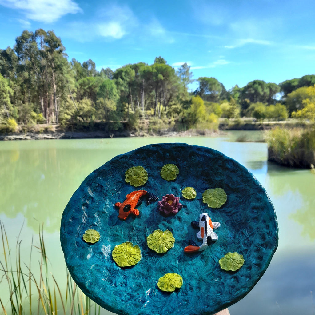 Koi Pond Decorative Plate – Handmade Air Dry Clay | 24cm | Wall Art & Table Centrepiece
