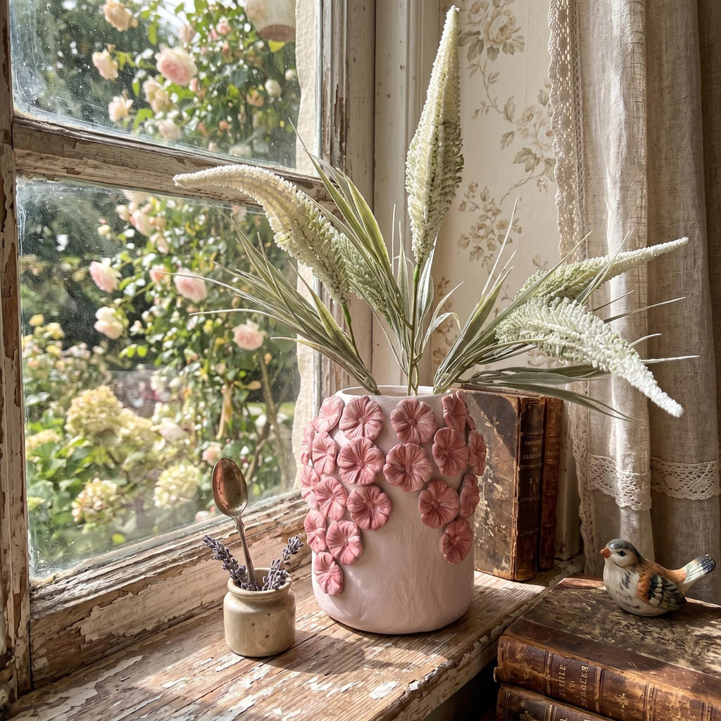 Hydrangea Vase – Handmade Air Dry Clay Sculpture with Sculpted Floral Detail