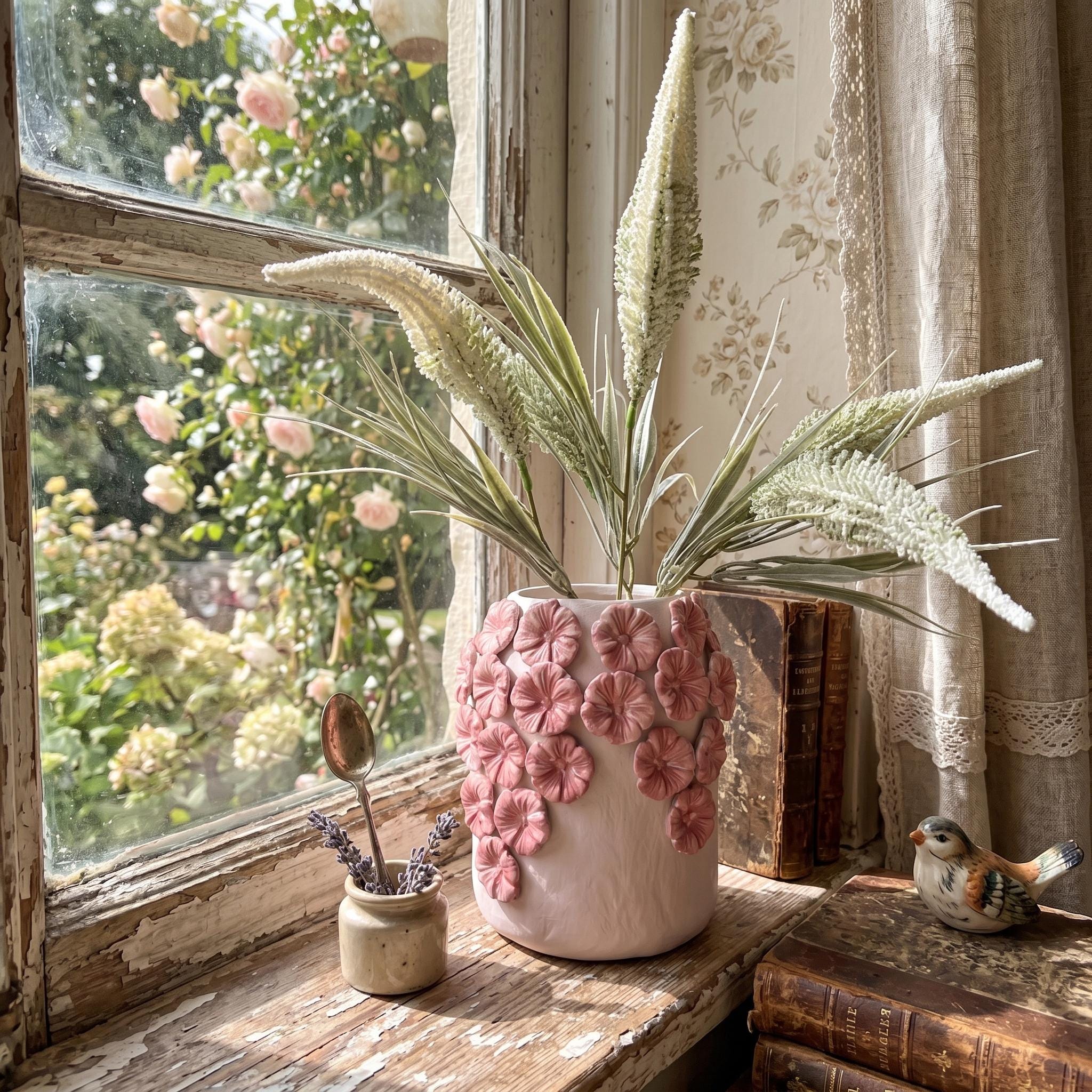 Hydrangea Vase – Handmade Air Dry Clay Sculpture with Sculpted Floral Detail