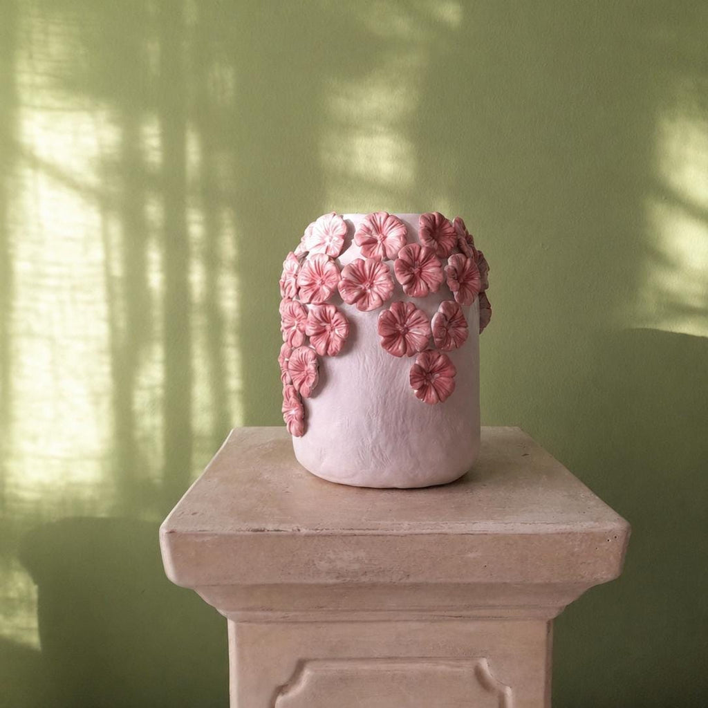 Hydrangea Vase – Handmade Air Dry Clay Sculpture with Sculpted Floral Detail