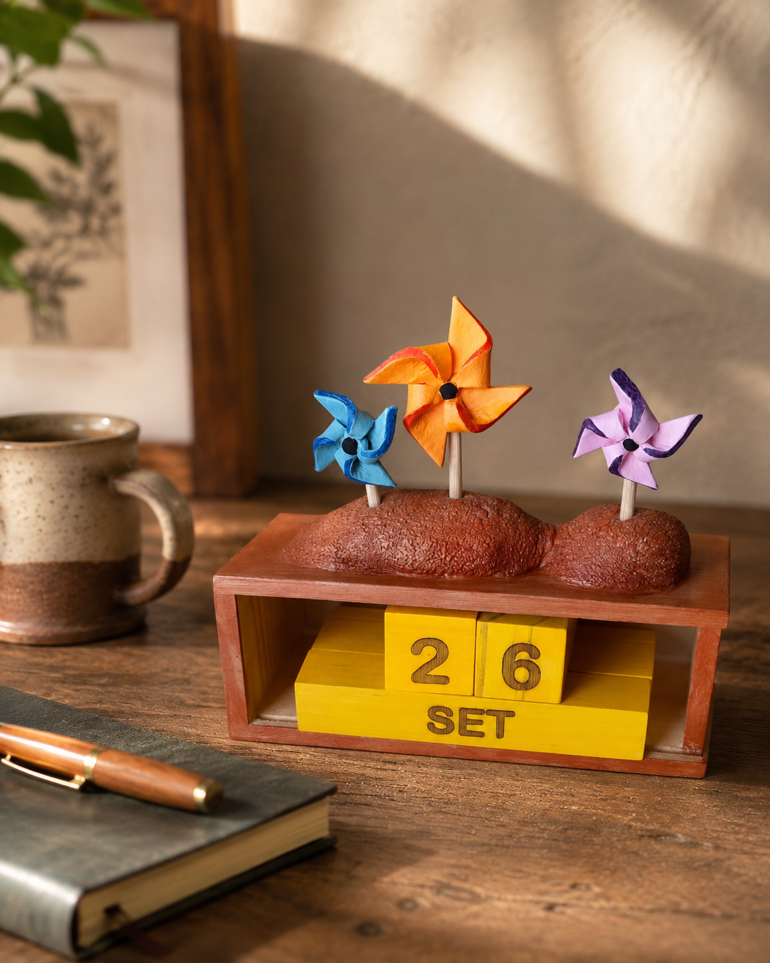 Handmade Wooden Perpetual Calendar, Manual Desk Calendar