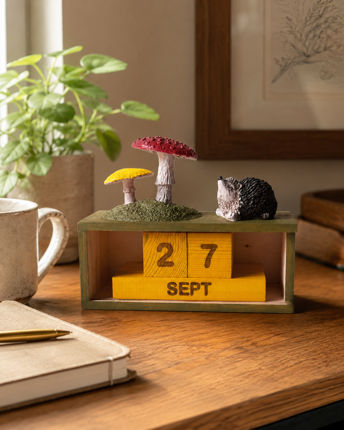 Handmade Wooden Perpetual Calendar, Manual Desk Calendar