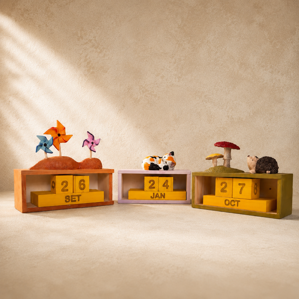 Handmade Wooden Perpetual Calendar, Manual Desk Calendar