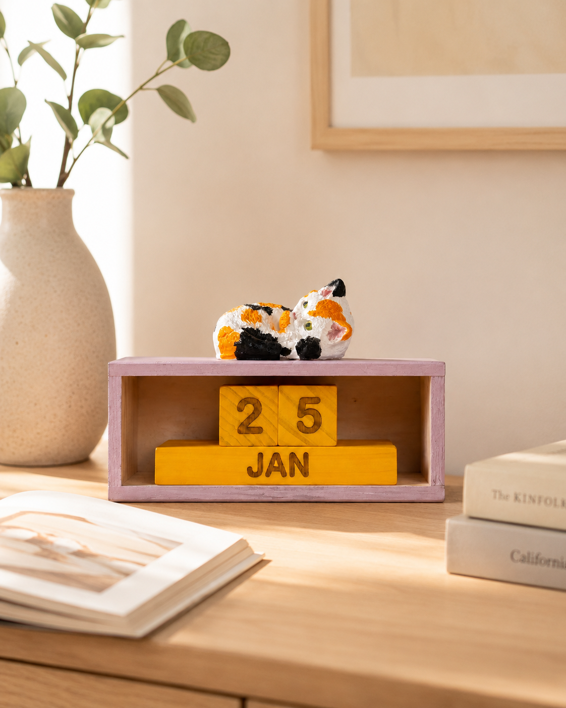 Handmade Wooden Perpetual Calendar, Manual Desk Calendar