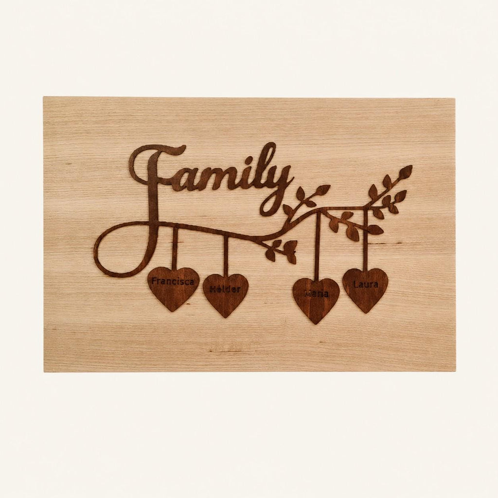 Personalised Family Sign – Handmade Wooden Wall Decor with Custom Names & Hearts