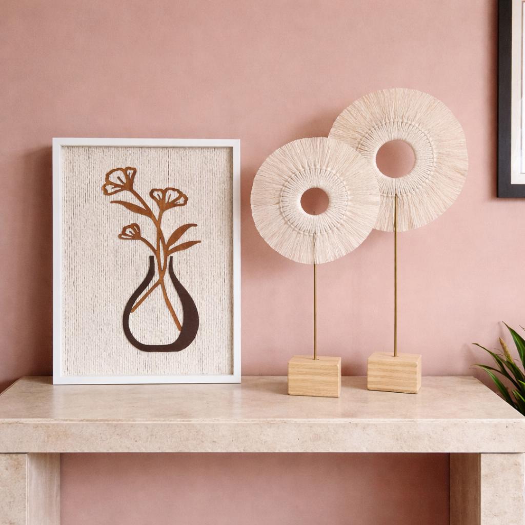 Flores de Serenidade – Handgefertigte minimalistische Blumen-Wandkunst aus Holz & Seil