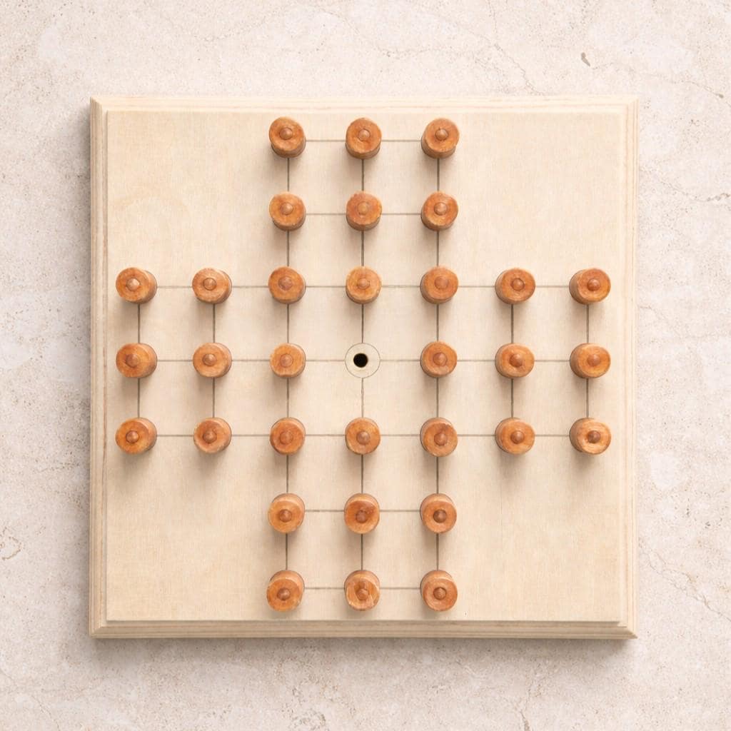 Wooden Peg Solitaire – Handmade Strategy Board Game in Natural Wood