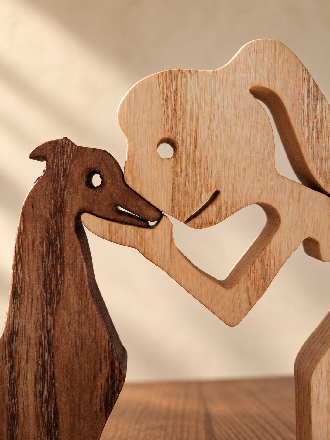 Girl and Greyhound Companions, Handmade Wooden Sculpture