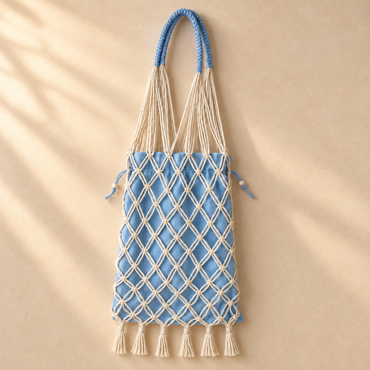 Open Weave Macrame Shoulder Bag, Handmade Cotton Tote