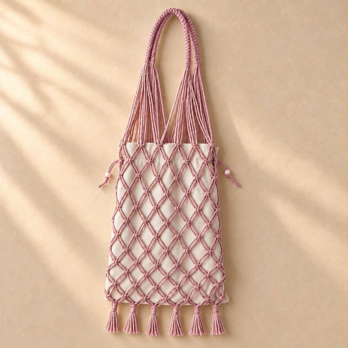 Open Weave Macrame Shoulder Bag, Handmade Cotton Tote