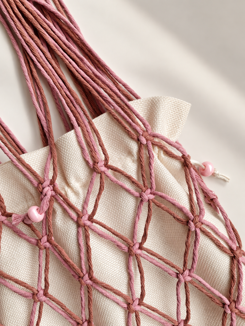 Open Weave Macrame Shoulder Bag, Handmade Cotton Tote