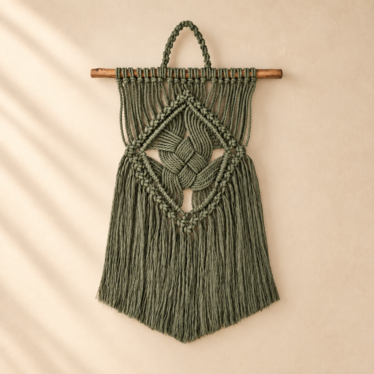 Handmade Macramé Wall Hanging with Driftwood, 65cm - Natural Cotton Boho Wall Decor