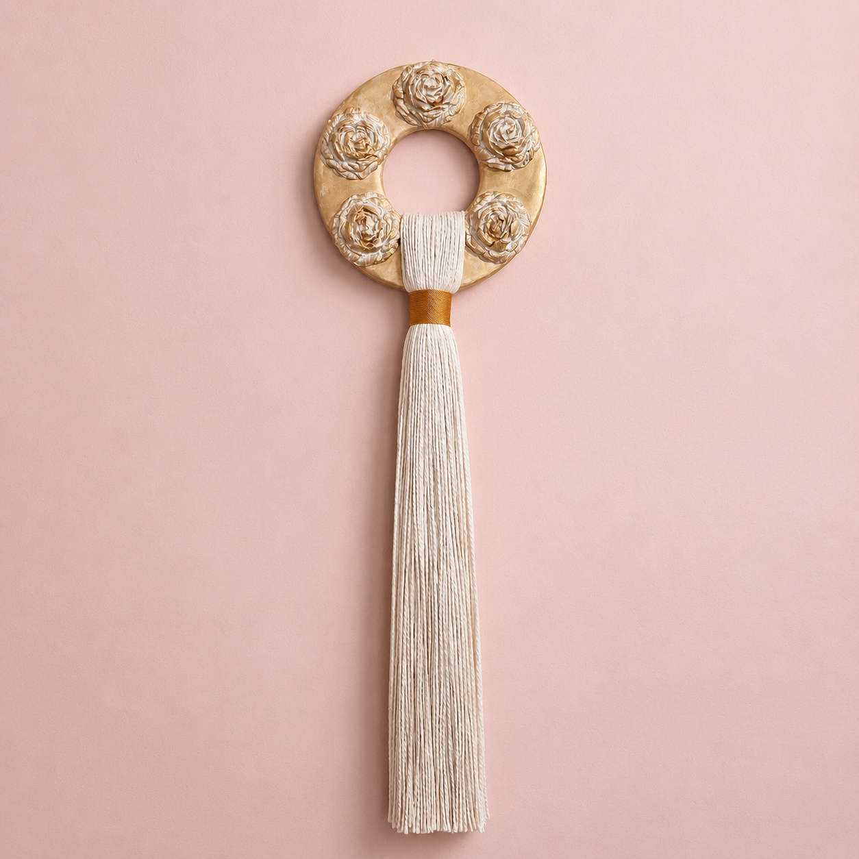 Boho Wall Hanging Handmade Air Dry Clay and Cotton, Choose One or Full Set – One of a Kind Neutral Fiber Wall Art