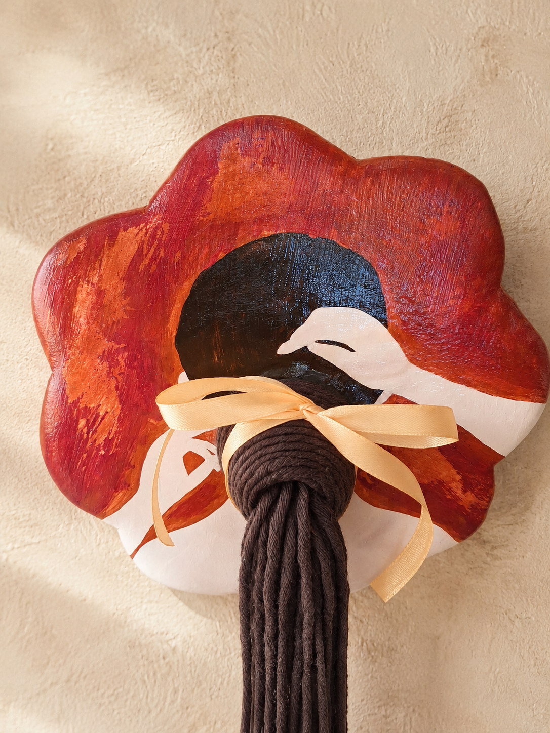 Flower Woman Ceramic Wall Hanging with Cotton Hair