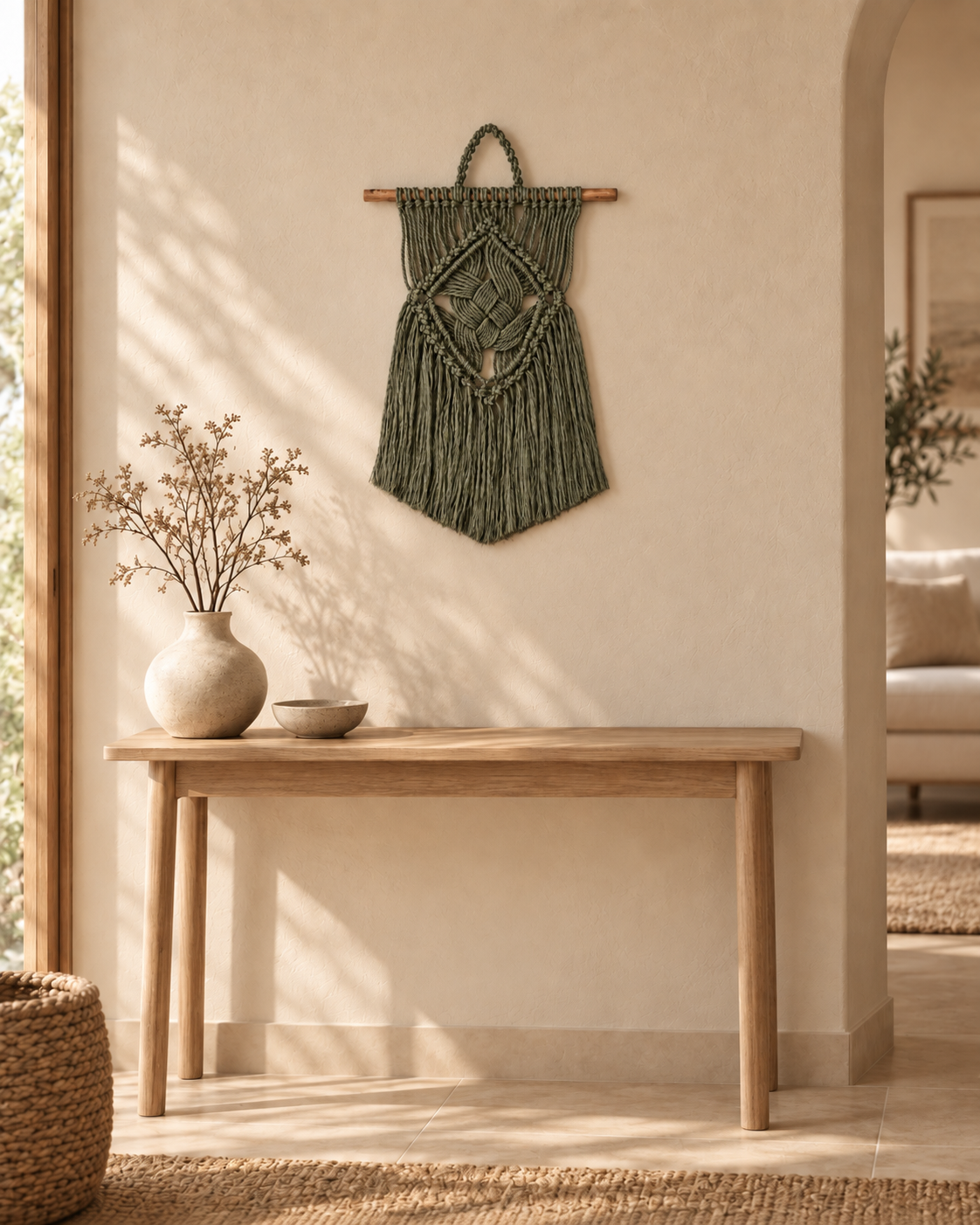 Handmade Macramé Wall Hanging with Driftwood, 65cm - Natural Cotton Boho Wall Decor