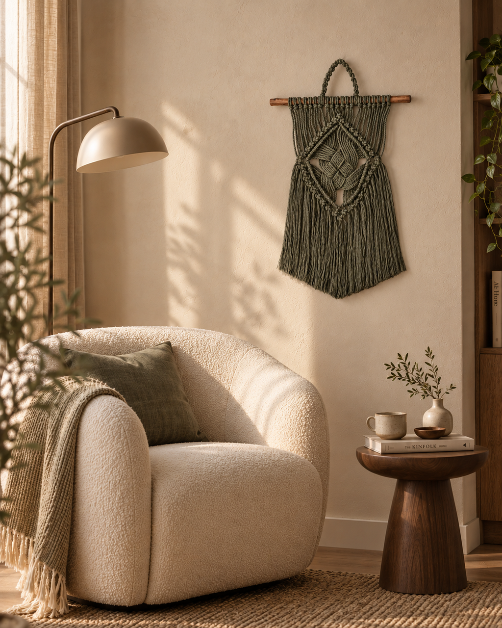 Handmade Macramé Wall Hanging with Driftwood, 65cm - Natural Cotton Boho Wall Decor