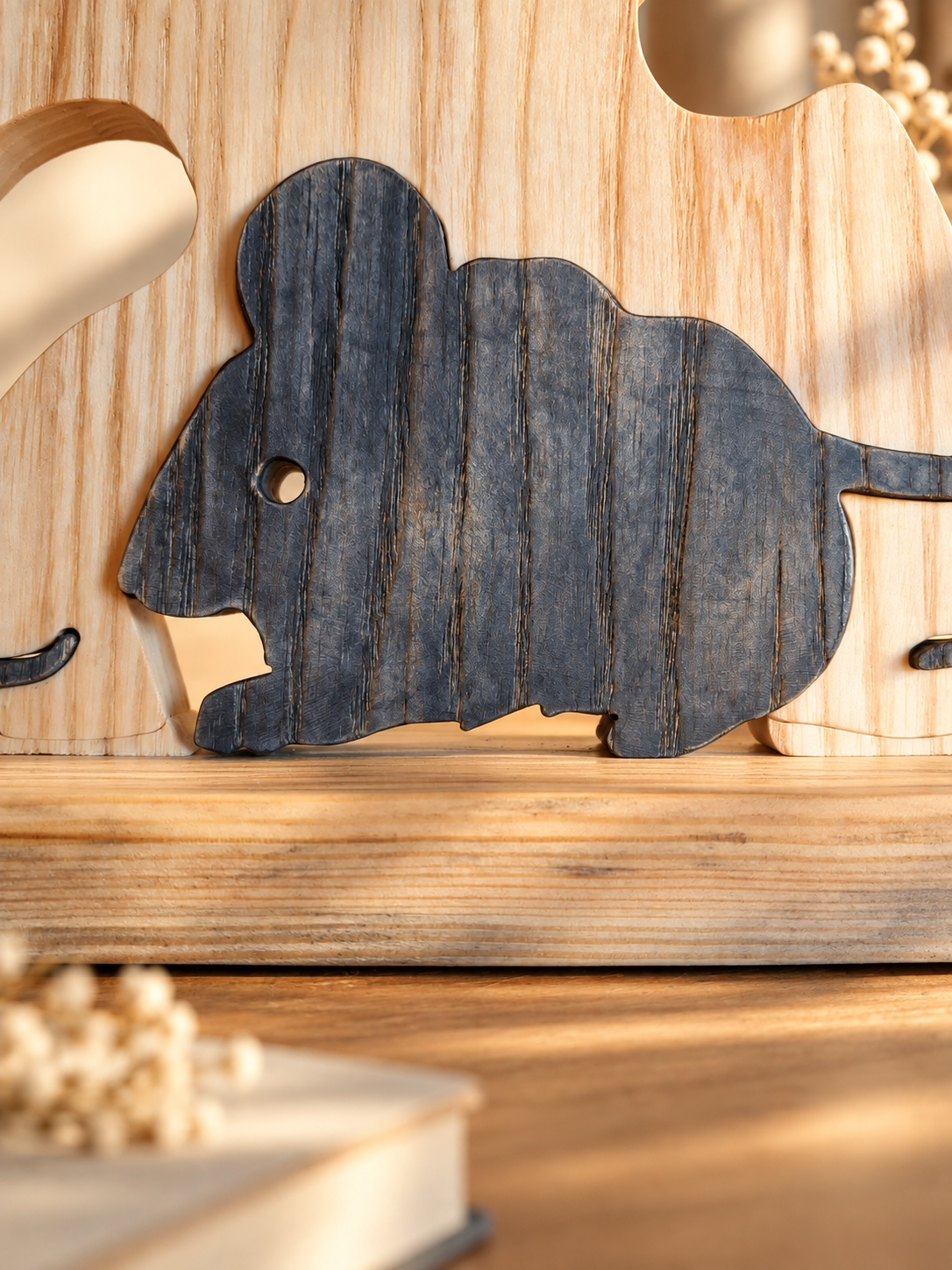 Cheese Thieves Wooden Sculpture, Mouse and Cheese Decor
