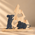 Holzskulptur „Käsediebe“, Maus- und Käse-Deko