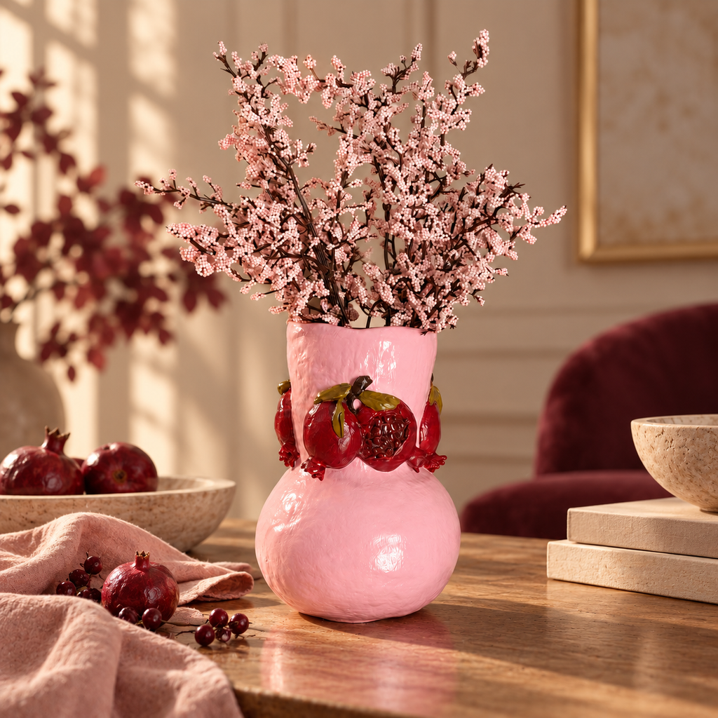 Granatapfel-Vase, handgefertigte Tondekoration