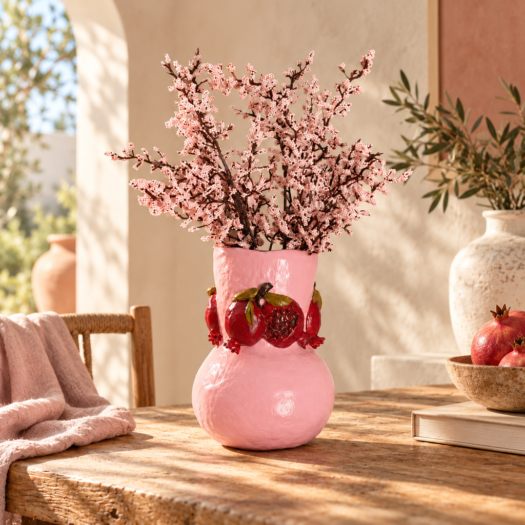 Granatapfel-Vase, handgefertigte Tondekoration